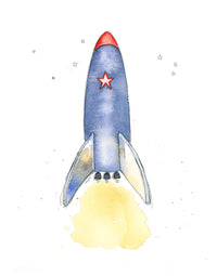 Thumbnail for navy and red space ship print for kids rooms