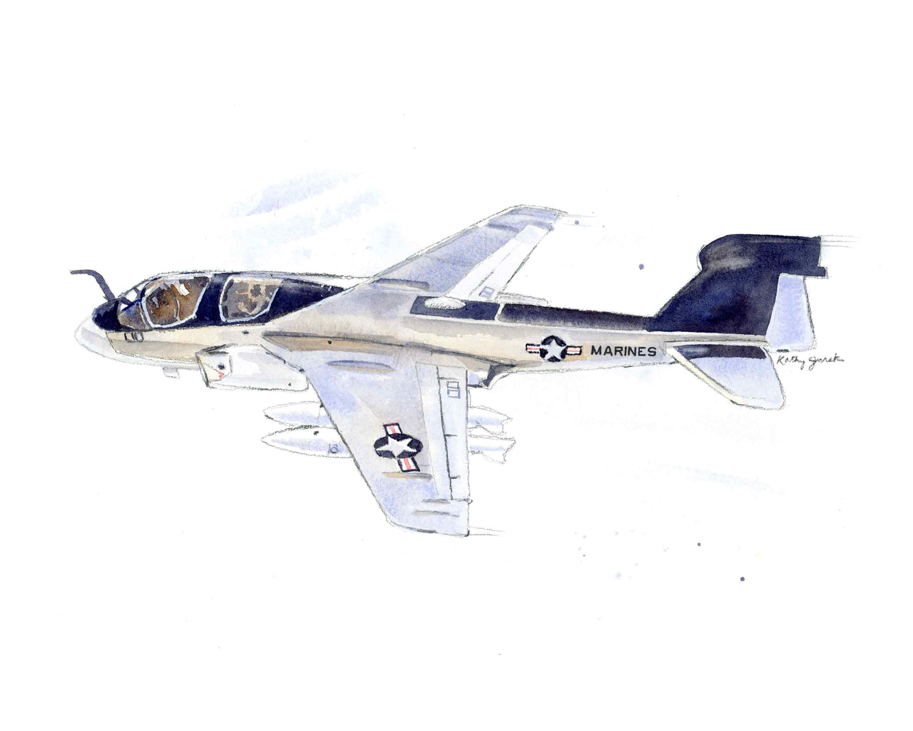 Watercolor print of an EA-6B Prowler Airplane