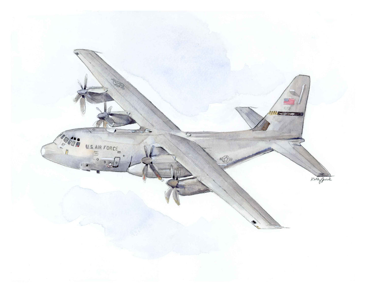 C-130J Super Hercules Watercolor - Modern Military Transport Plane Art