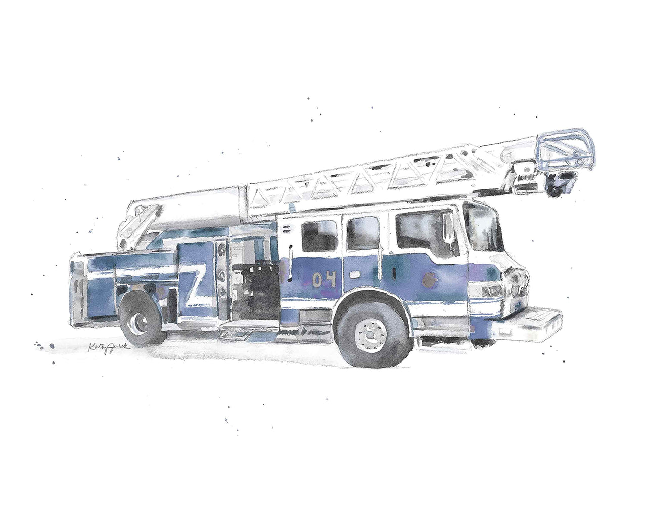 Blue Gray Vintage Fire Truck Wall Art Print – Watercolor Firefighter Nursery Decor (Copy)