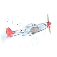 Thumbnail for P-51 Mustang Watercolor Print - Legendary WWII Fighter Kids Wall Decor