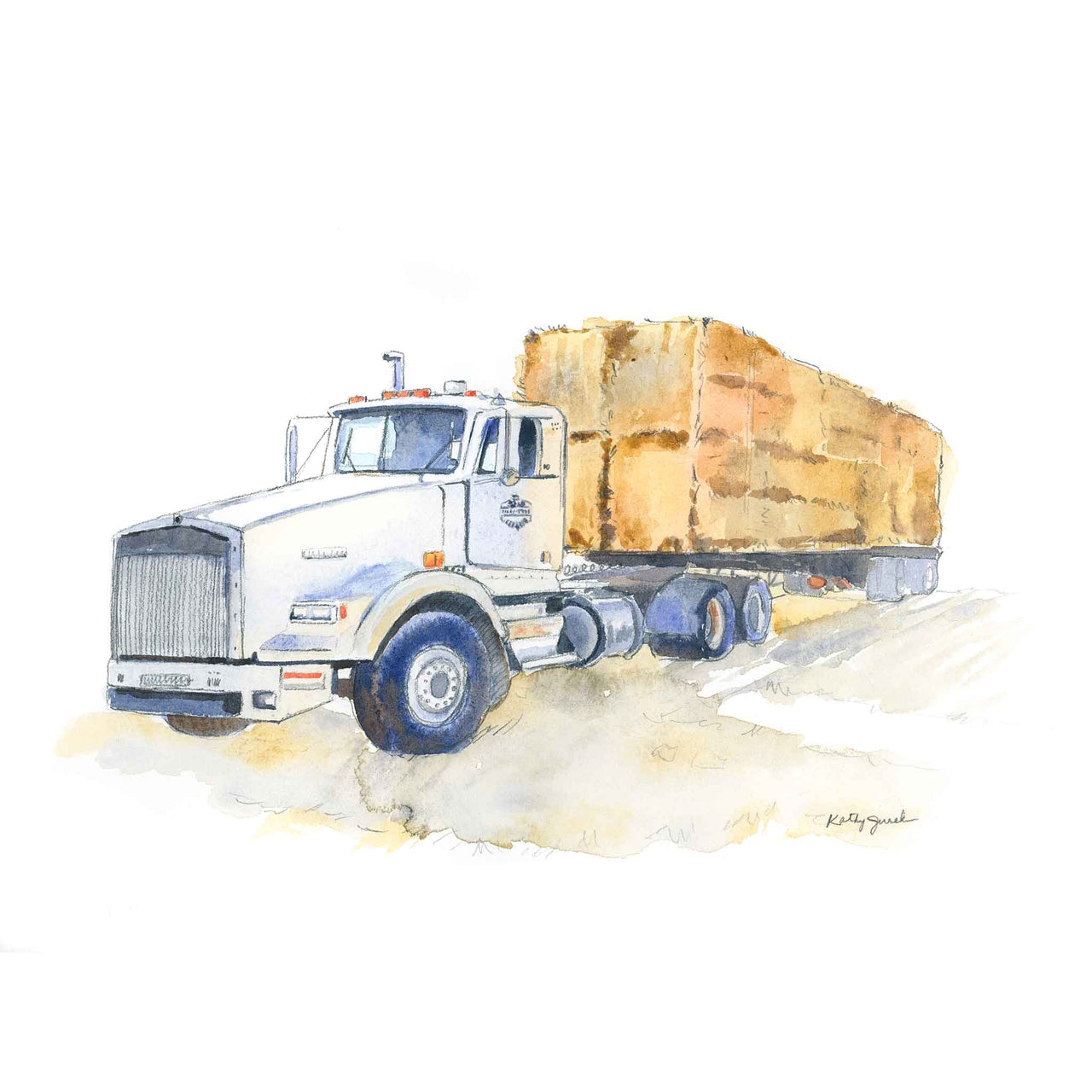 white grain truck watercolor art print