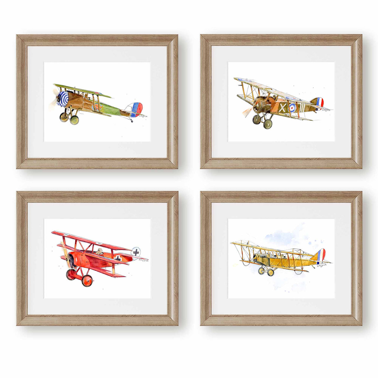 Sopwith Camel Airplane Print – Vintage WWI Watercolor Wall Art for Baby & Toddler Boys Room