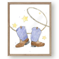 Thumbnail for Vintage cowboy boot watercolor art print for kids rooms