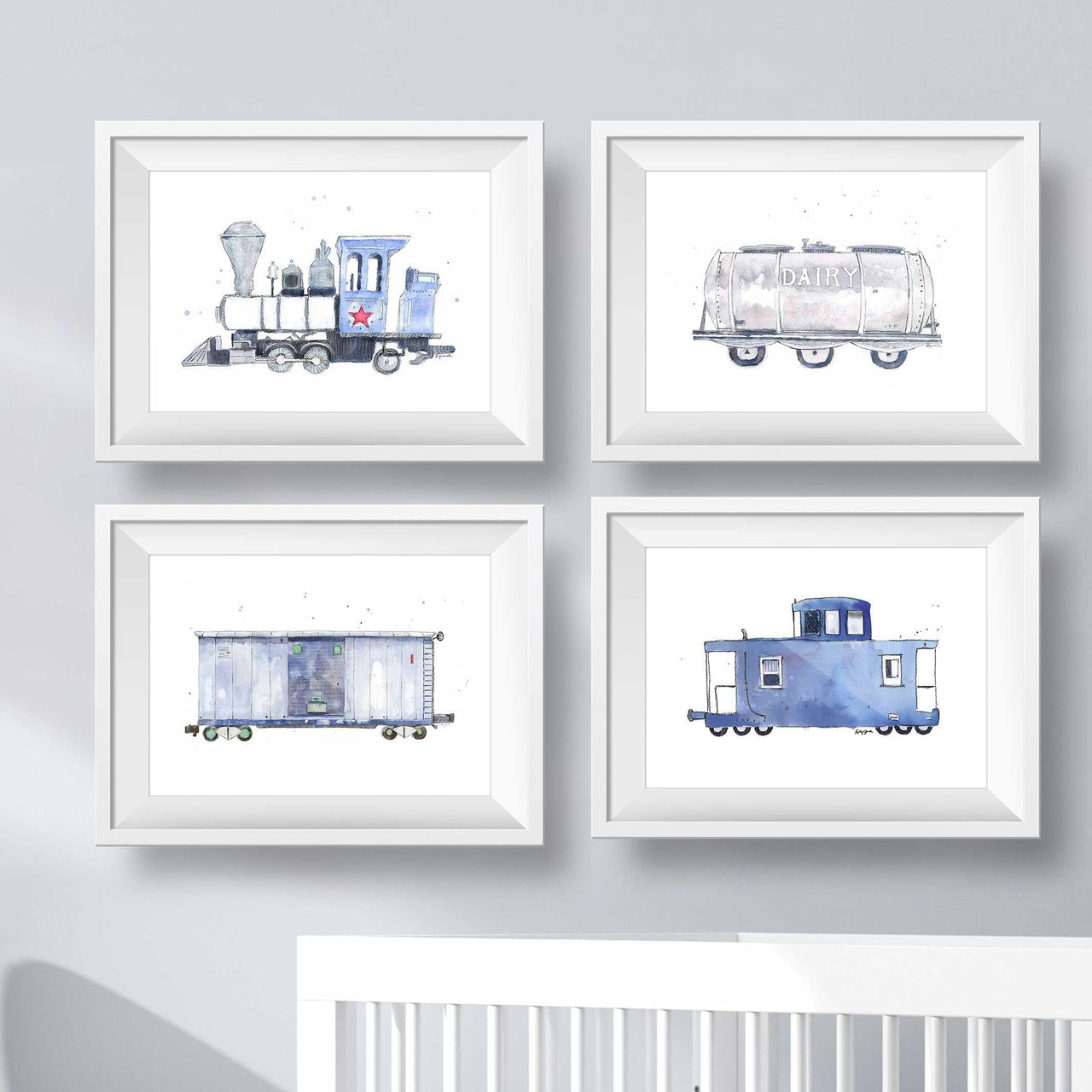 Navy Blue Train Prints - Set of 4