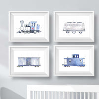 Thumbnail for Navy Blue Train Prints - Set of 4