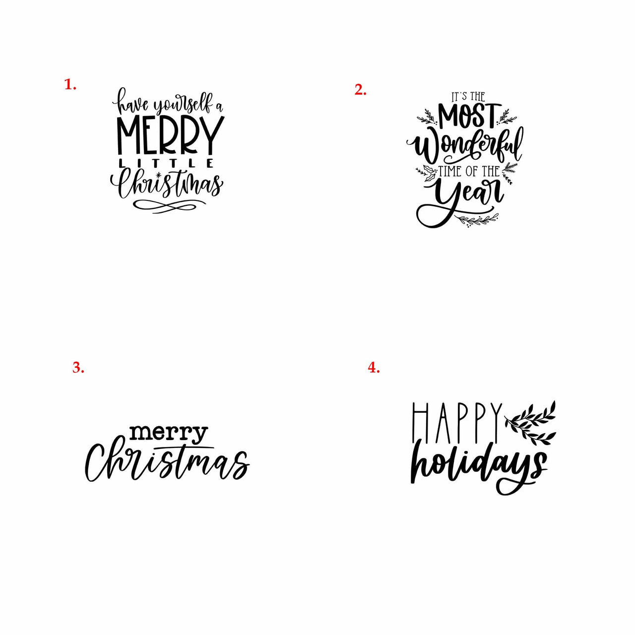 a set of four handwritten christmas quotes