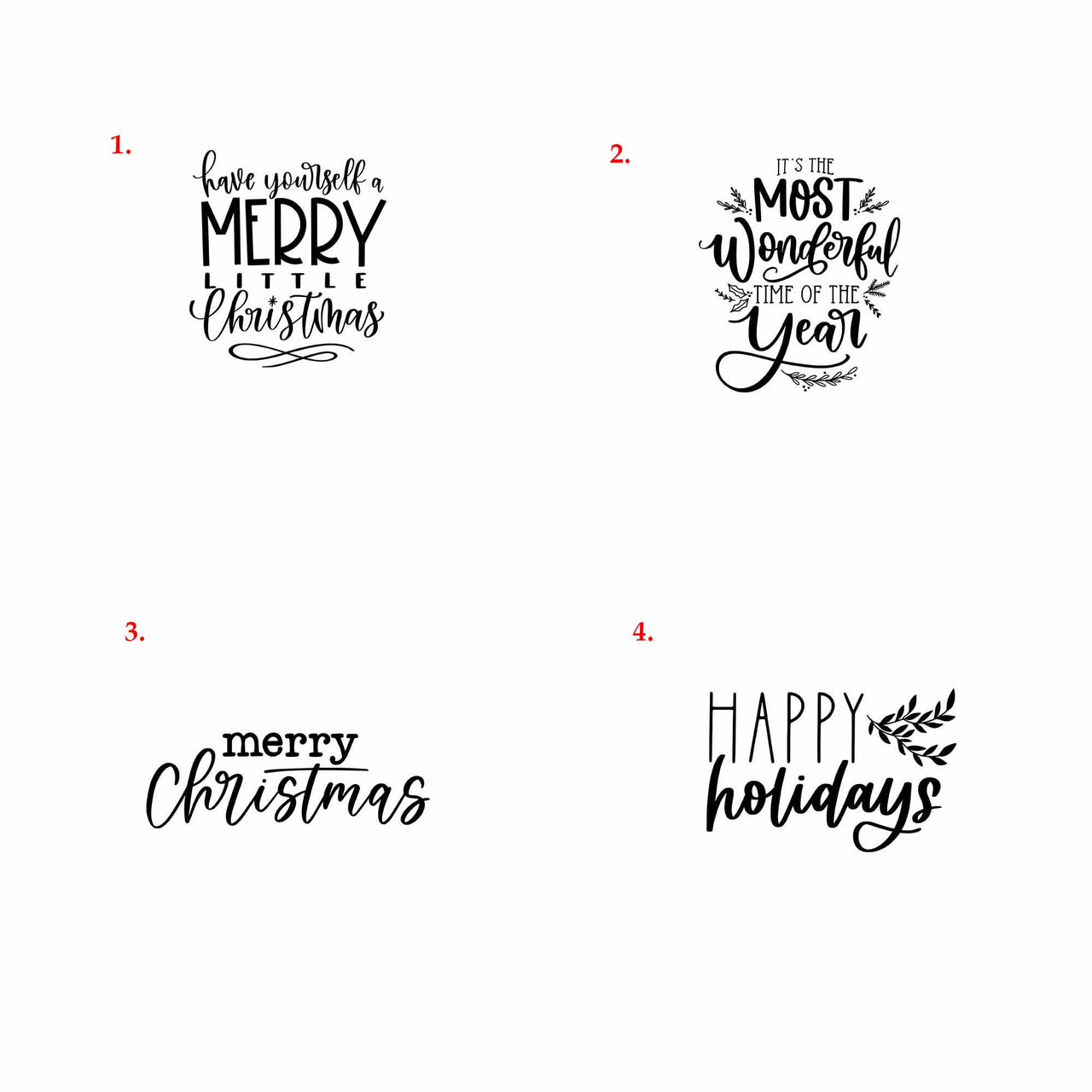 a set of four handwritten christmas quotes