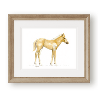 Thumbnail for Palomino foal Horse Painting with a double white mat and neutral wooden frame