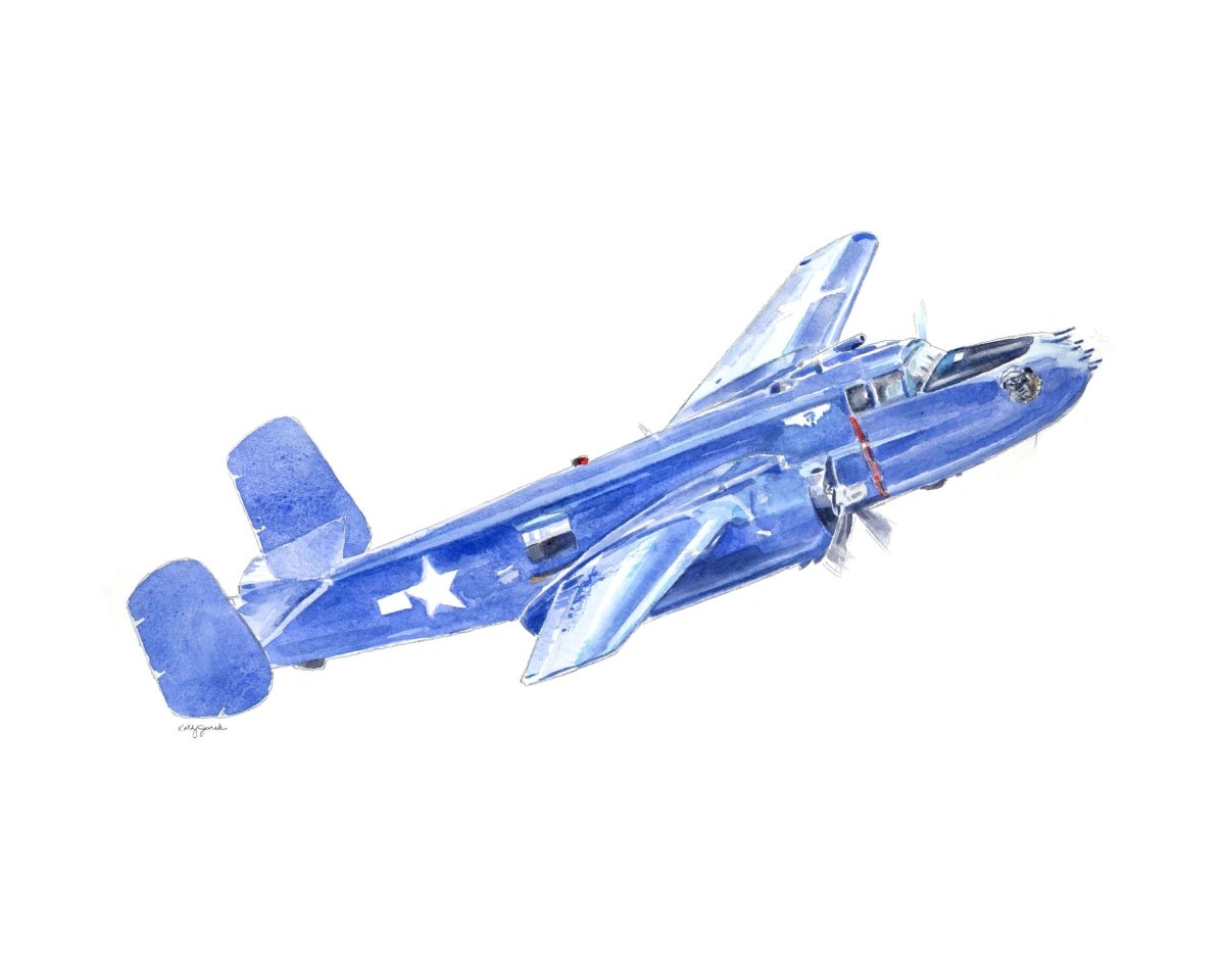 B 25 Color Examples Vintage B-25 Bomber Watercolor Print | Kids & Adult Room Decor – Little ...