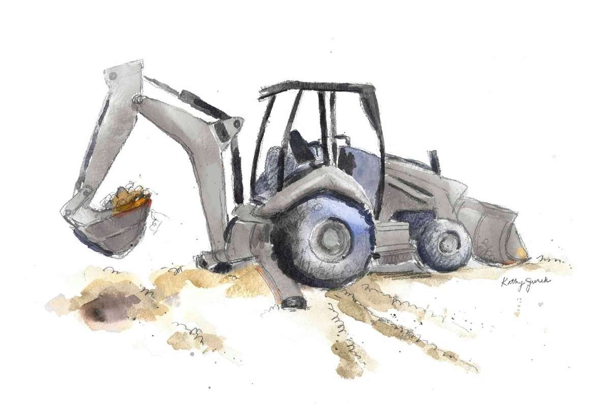 Blue Gray Backhoe Print