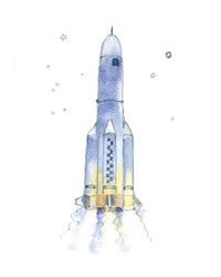 Thumbnail for Blue-Gray Space Ship Watercolor Print for Kids' Rooms