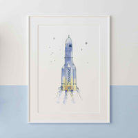 Thumbnail for Blue-Gray Space Ship Watercolor Print for Kids' Rooms