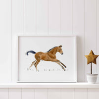 Thumbnail for Brown Horse Running Watercolor Print - Nursery & Kids' Room Wall Art