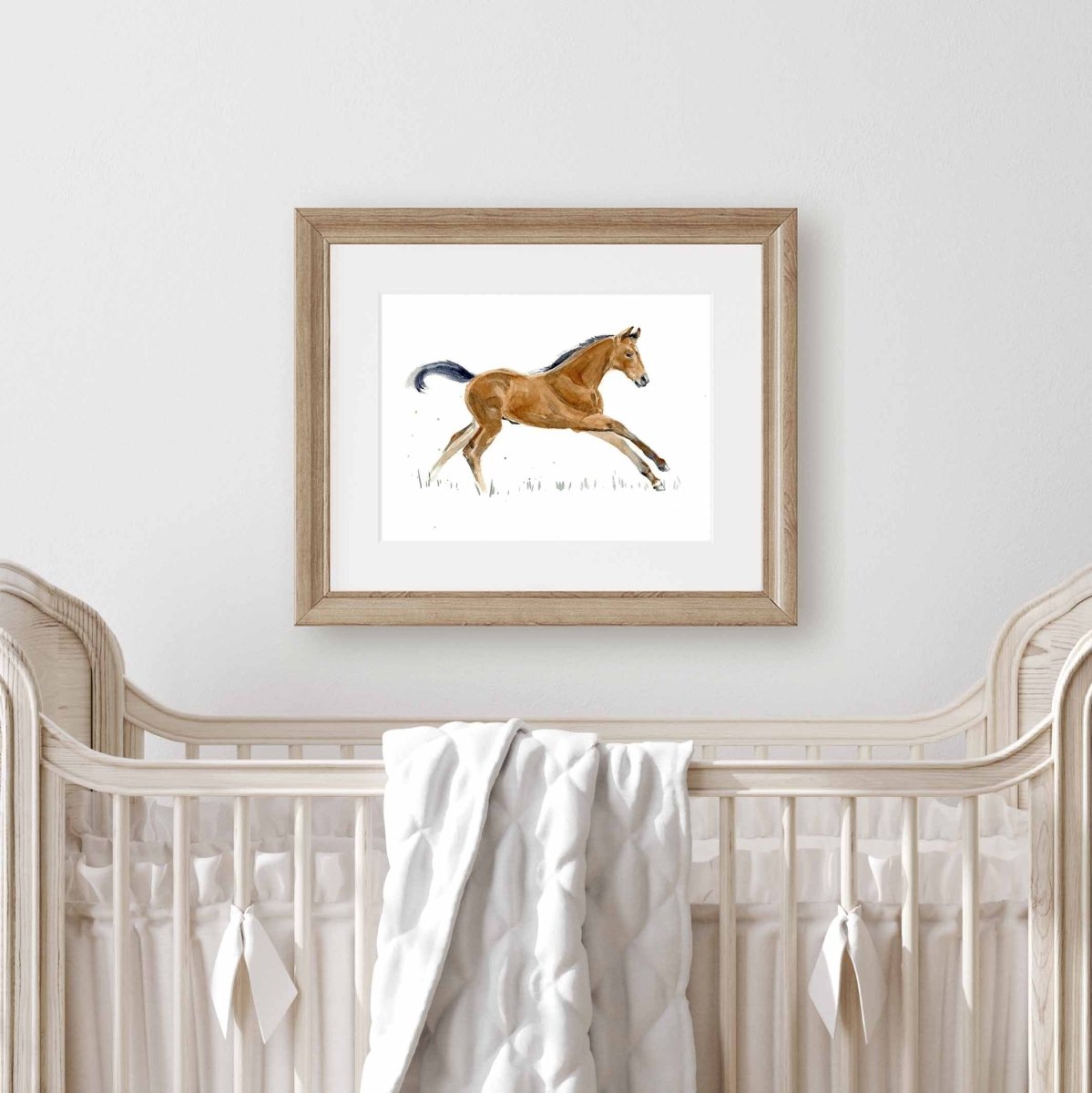 Brown Horse Running Watercolor Print - Nursery & Kids' Room Wall Art