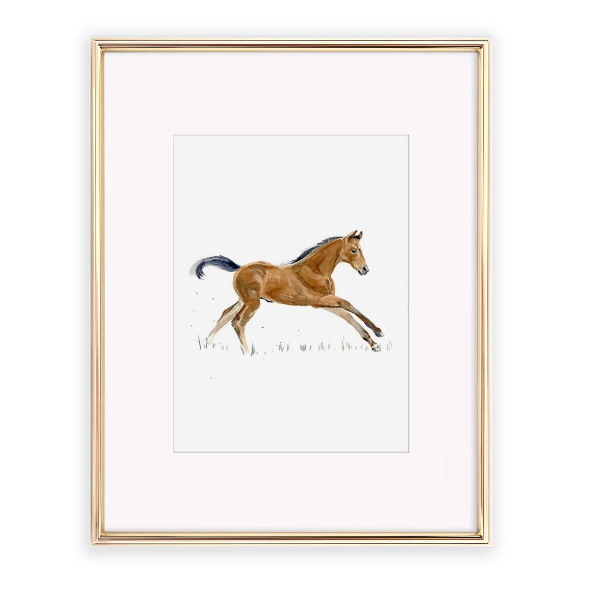 Brown Horse Running Watercolor Print - Nursery & Kids' Room Wall Art