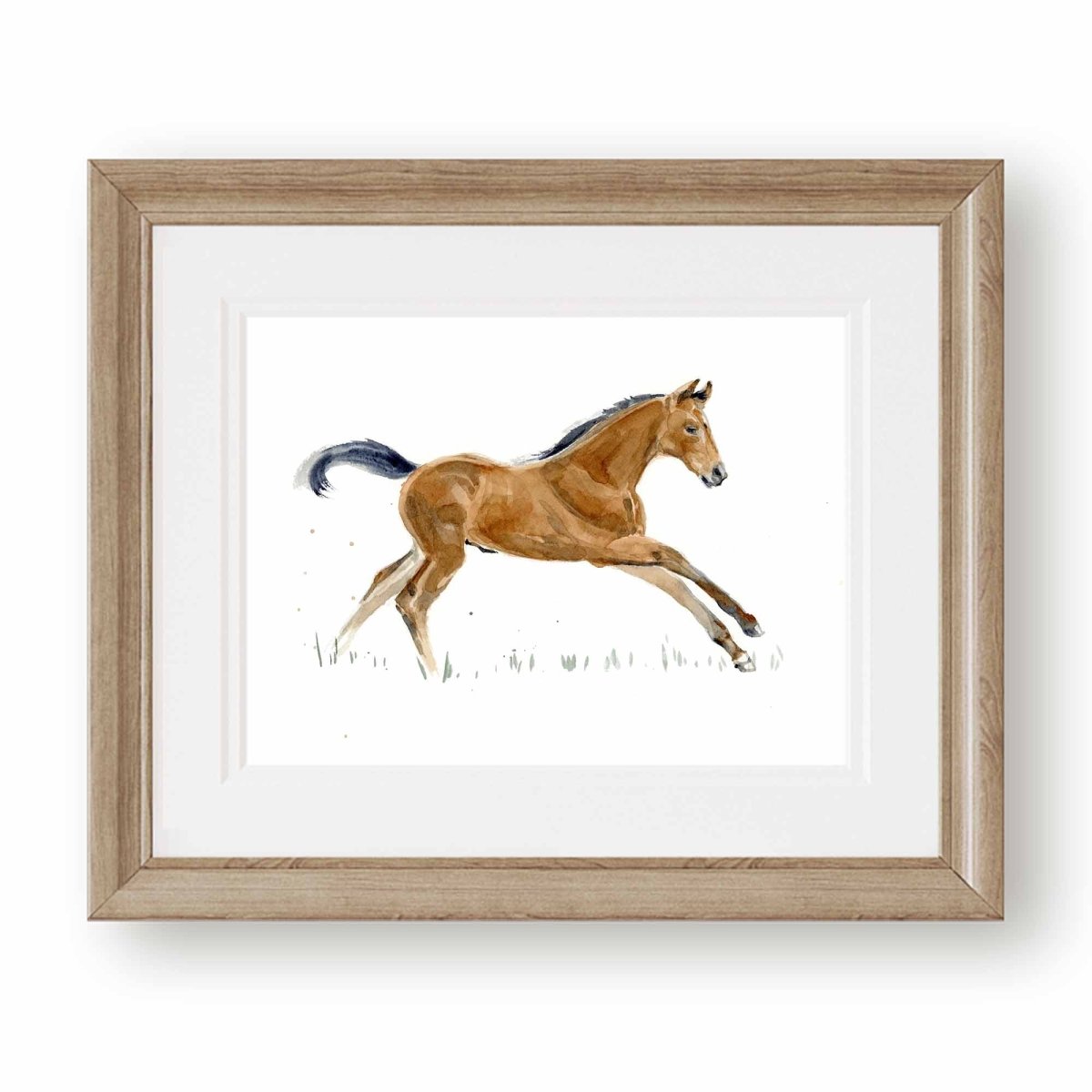 Brown Horse Running Watercolor Print - Nursery & Kids' Room Wall Art
