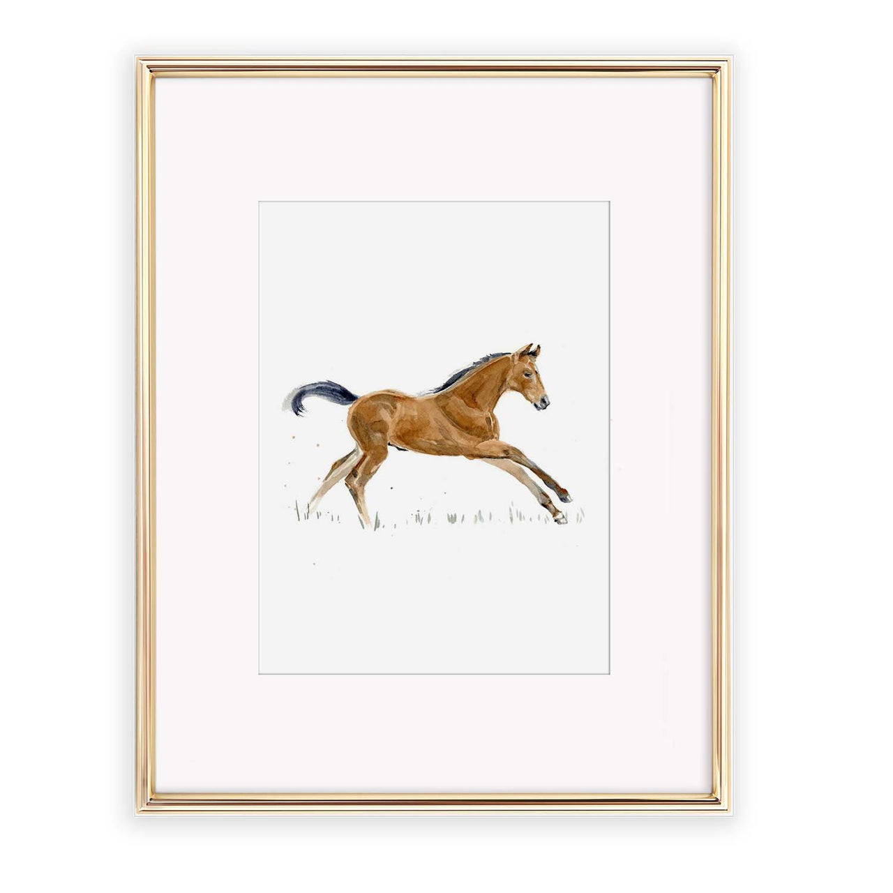 Brown Horse Running Watercolor Print - Nursery & Kids' Room Wall Art