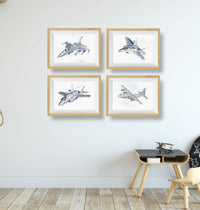 Thumbnail for Customizable Modern Military Aircraft Watercolor Prints - Classic Kids & Adult Wall Art Set