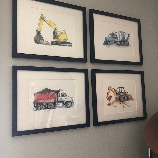 excavator truck print for boys room