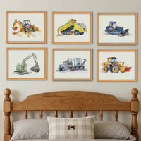 Thumbnail for Construction truck nursery print set for baby boy room