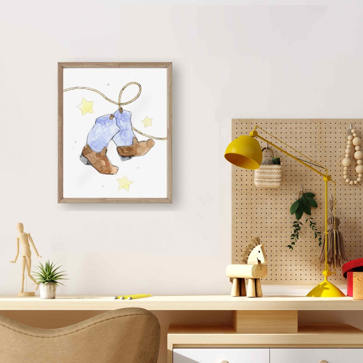 Rustic cowboy boot art print for kids room