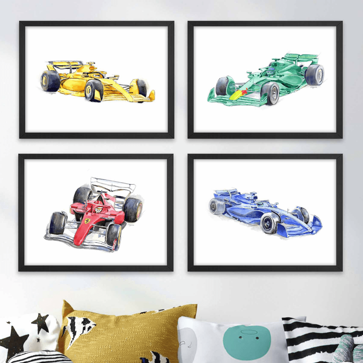 Formula One Race Cars Nursery Wall Art Set