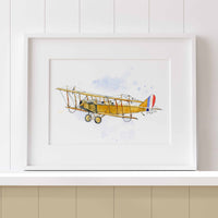 Thumbnail for Curtiss JN Jenny Airplane Watercolor Print with white mat and white frame