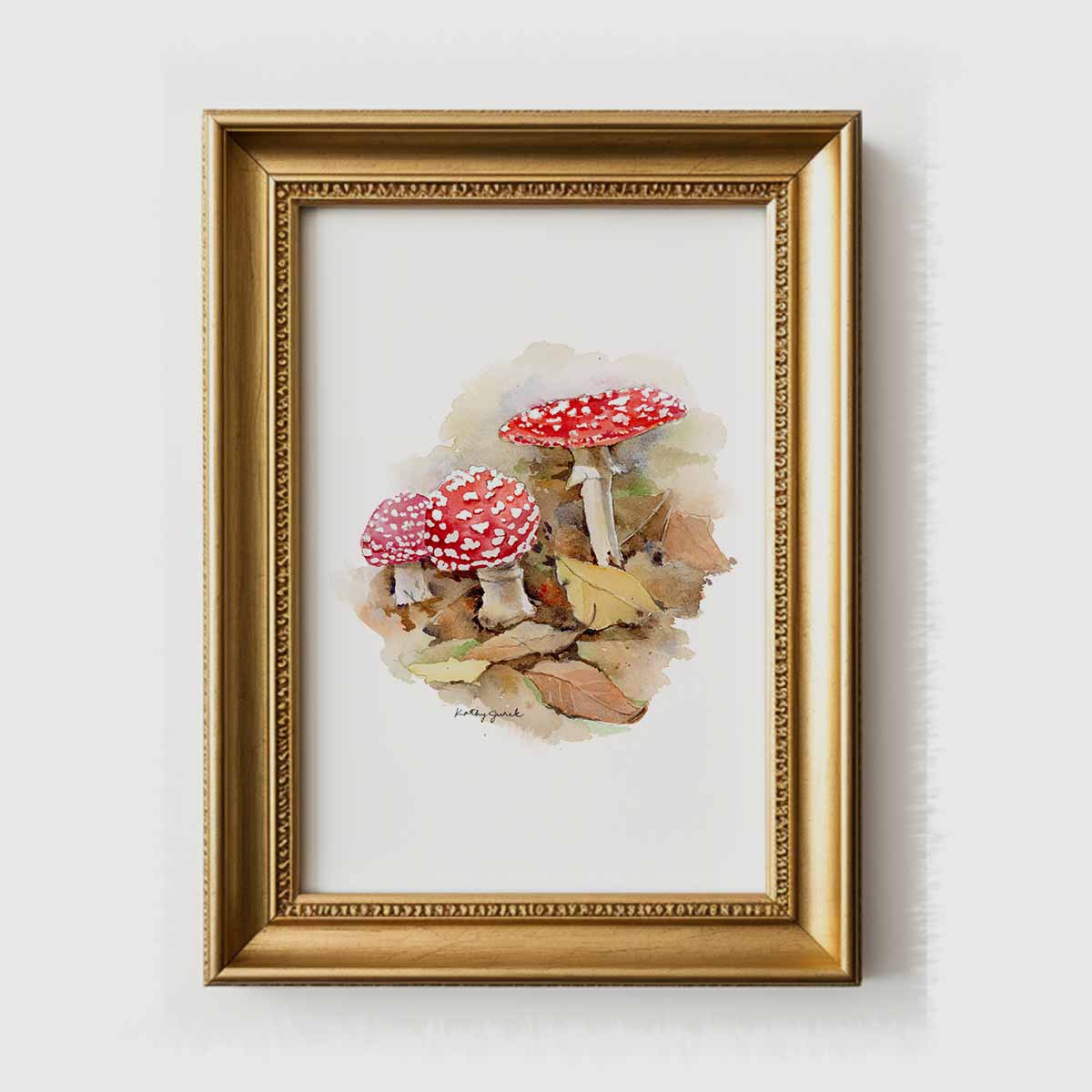 Red Mushrooms Watercolor Art Prints (Set of 2)