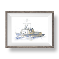 Thumbnail for Navy Frigate Watercolor Art Print - Blue & Gray