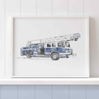 Thumbnail for Blue Gray Vintage Fire Truck Wall Art Print – Watercolor Firefighter Nursery Decor (Copy)