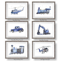 Thumbnail for Navy Blue Transportation Vehicles Prints Set
