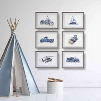 Thumbnail for Navy Blue Transportation Vehicles Prints Set