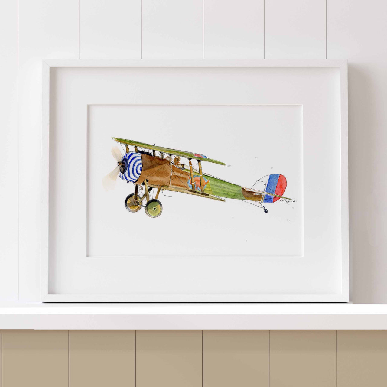 Nieuport 28 Airplane Print – Watercolor WWI Fighter Plane Wall Art for Boys Room Decor & Nursery