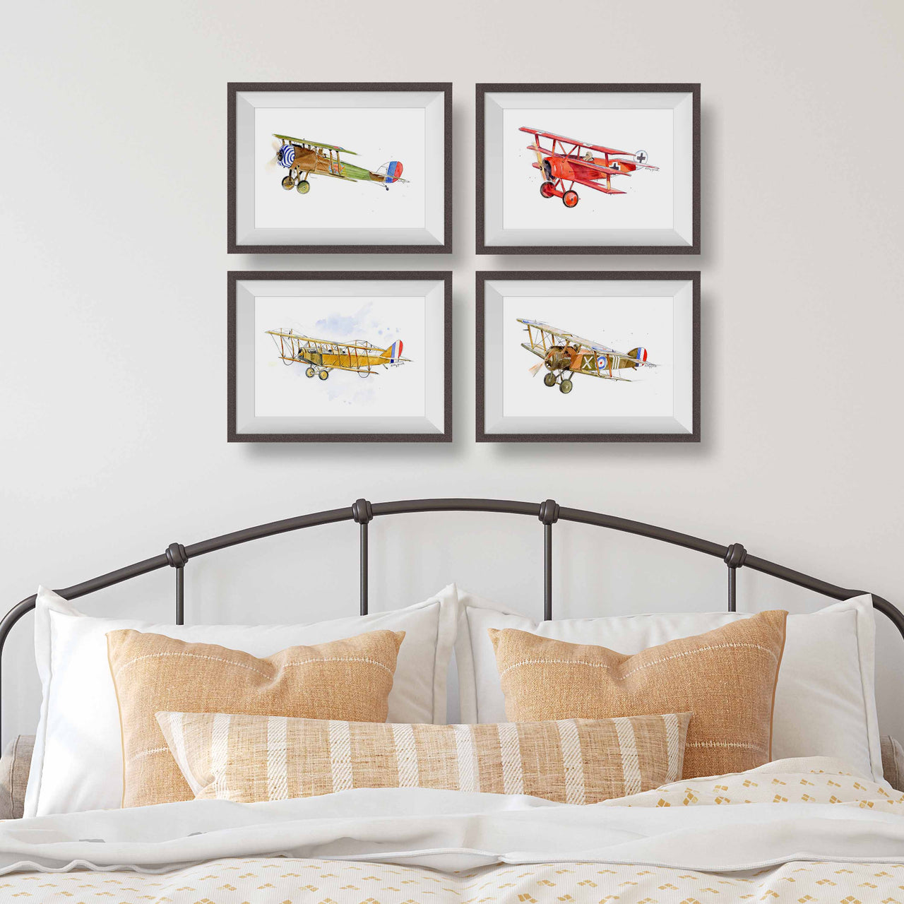 Sopwith Camel Airplane Print – Vintage WWI Watercolor Wall Art for Baby & Toddler Boys Room