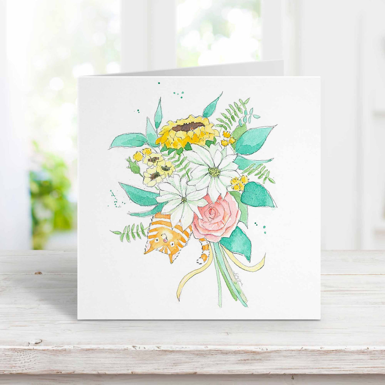 Ginger Cat with Daisies Greeting Card