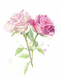 Thumbnail for Original watercolor painting of two pink roses with green leaves on a white background