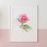 Thumbnail for Original watercolor painting of a deep pink rose on a light pink wall.
