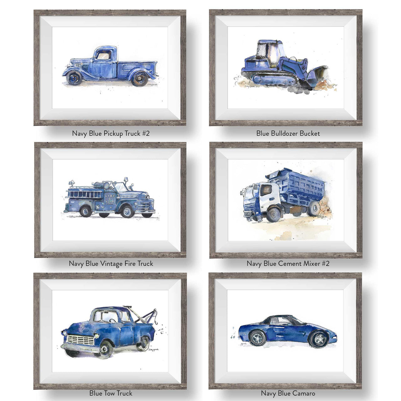 Navy Blue Transportation Vehicles Prints Set