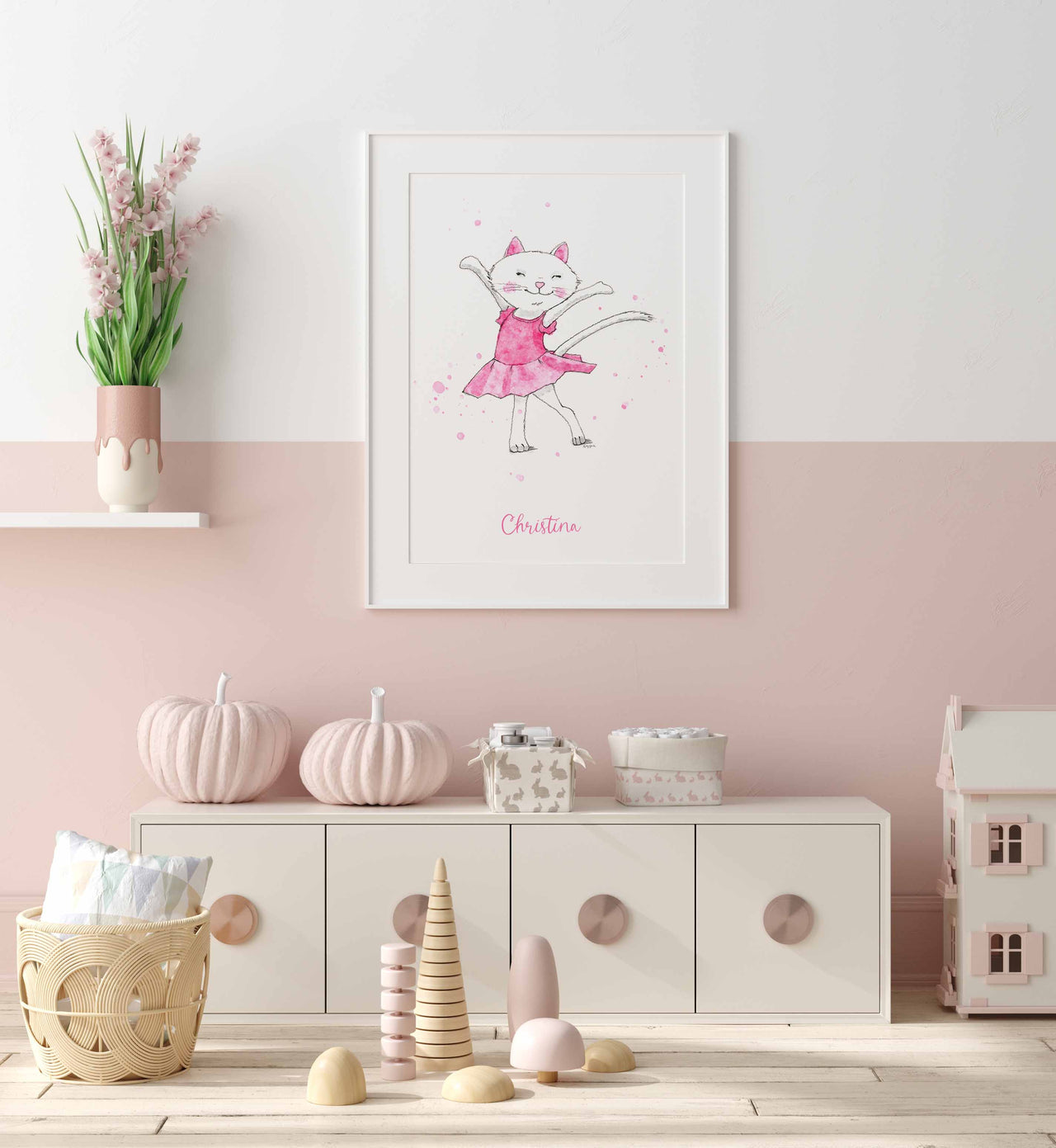 Dancing Kitty with Tutu Nursery Art Print #2