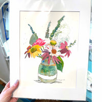 Thumbnail for ORIGINAL Floral Painting - Pink, White & Yellow Flowers in a Glass Jar