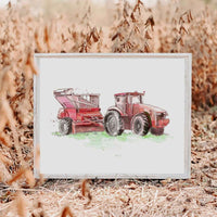 Thumbnail for Red Peanut Picker Tractor Print – Farm Machinery Art for Kids' Rooms