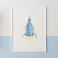 Thumbnail for Blue Space Ship Watercolor Print for Kids' Rooms