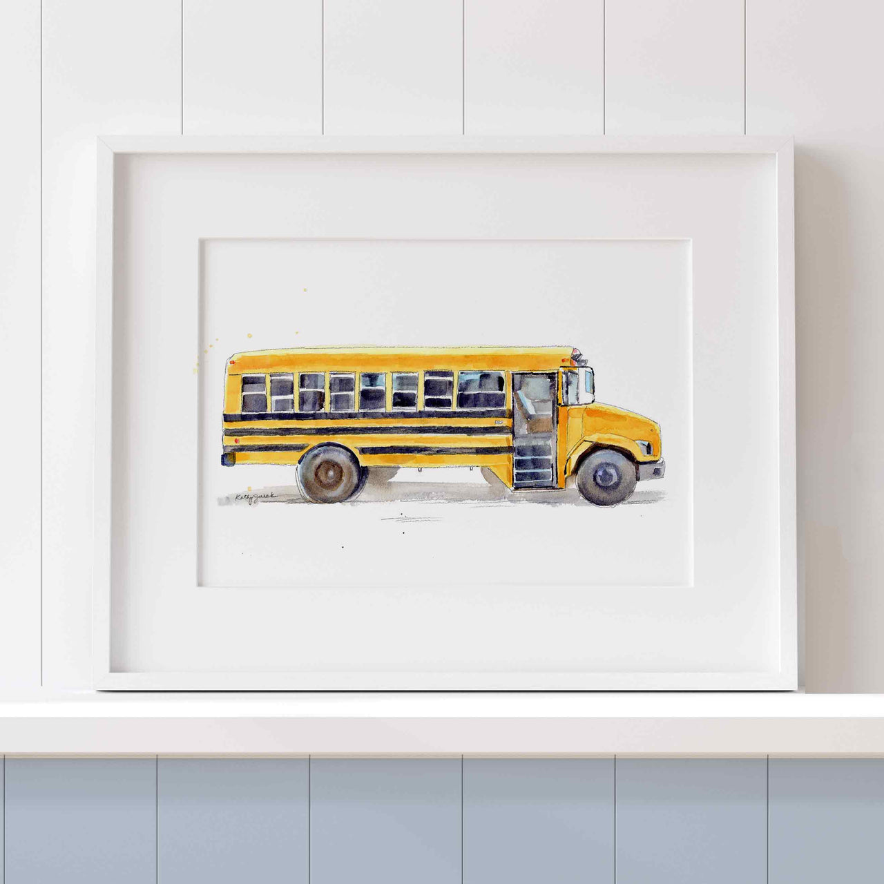 Yellow School Bus Watercolor Print