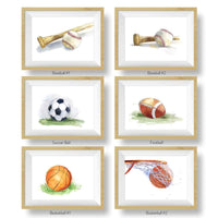 Thumbnail for Six sports print choices: baseball and bat #1, baseball and bat #2, soccer ball, football, basketball #1 and basketball #2
