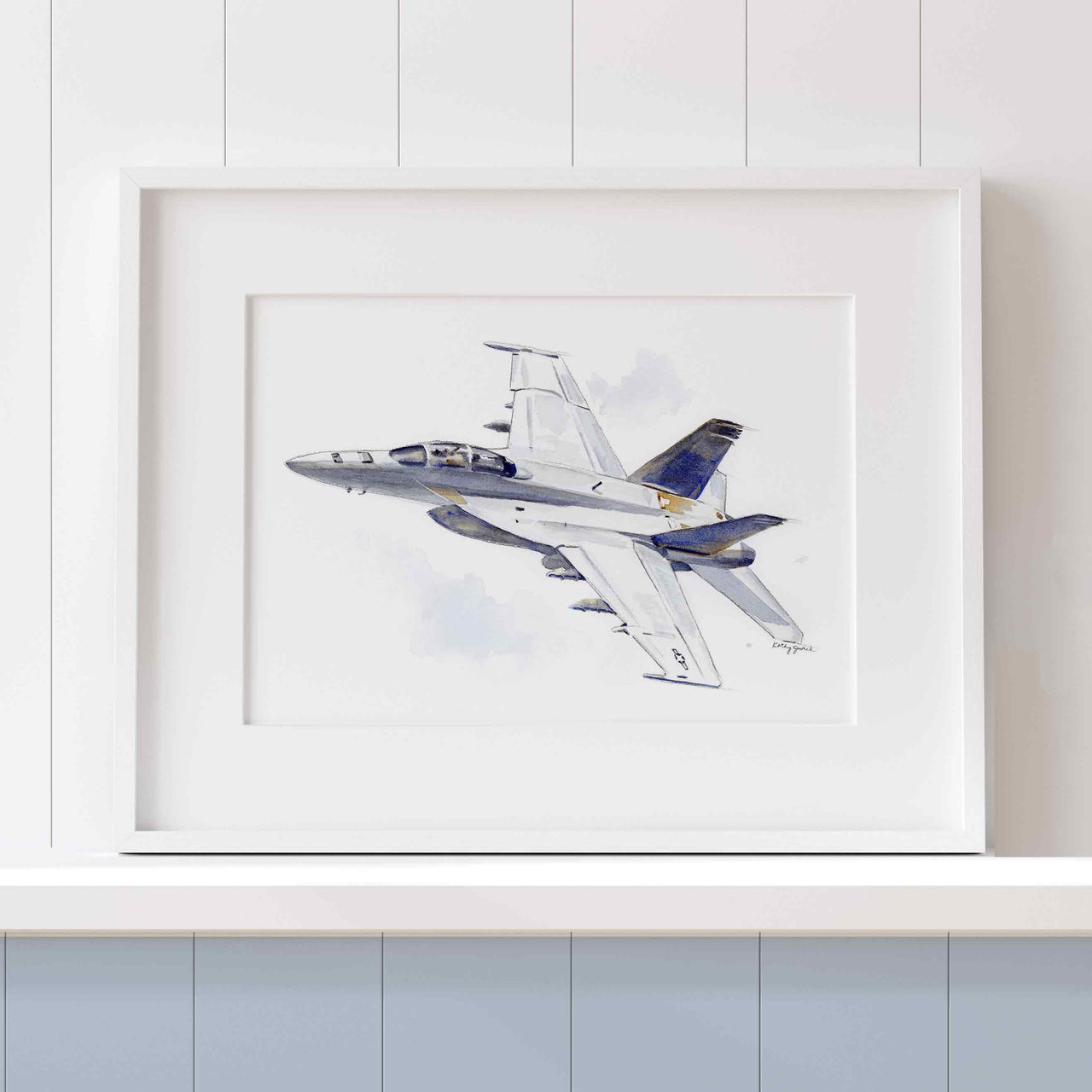 F/A-18 Super Hornet Watercolor - Navy Jet Kids Wall Decoration