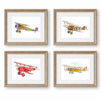 Thumbnail for WWI Airplane Print Set – 4 Vintage Watercolor Aircraft Illustrations for Boys Room & Nursery Decor