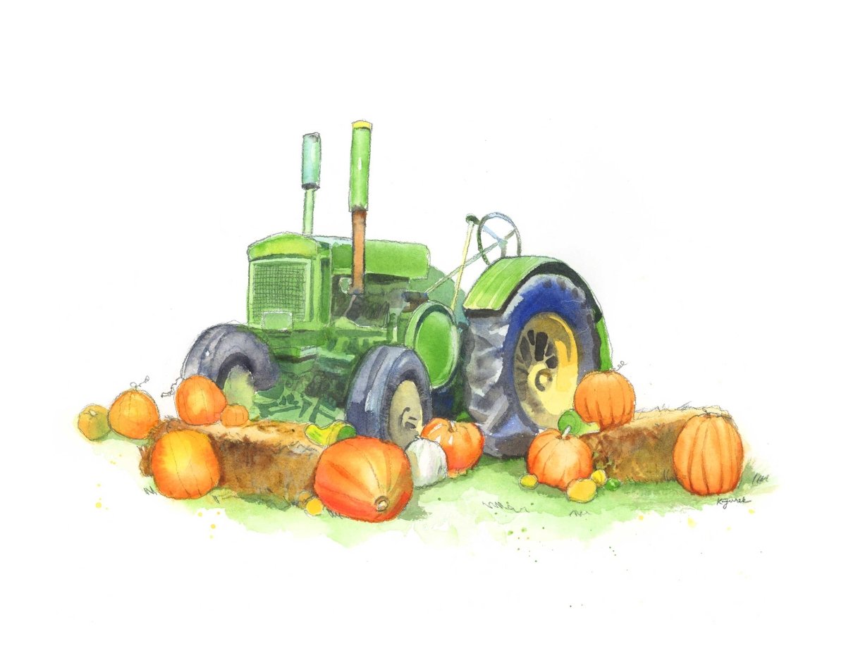 Green Tractor with Pumpkins Print #3