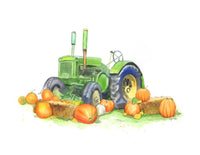 Thumbnail for Green Tractor with Pumpkins Print #3