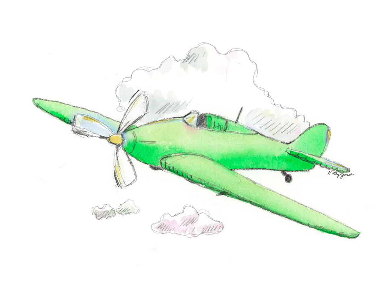 Green Airplane Print